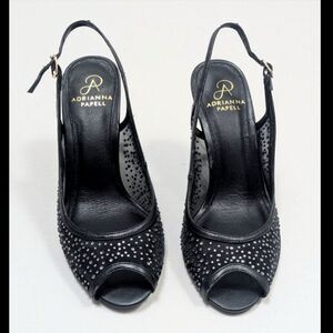 Adrianna Papell Black Rhinestone Crystal Heels Size 8